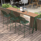 Green Metal Foot Support Wood Slat Outdoor Bar Tables