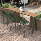 Green Metal Foot Support Wood Slat Outdoor Bar Tables
