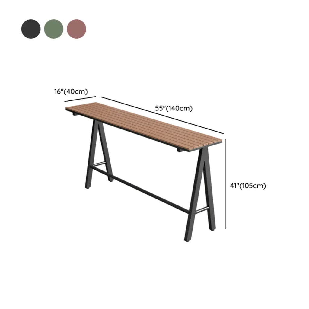 Green Metal Foot Support Wood Slat Outdoor Bar Tables