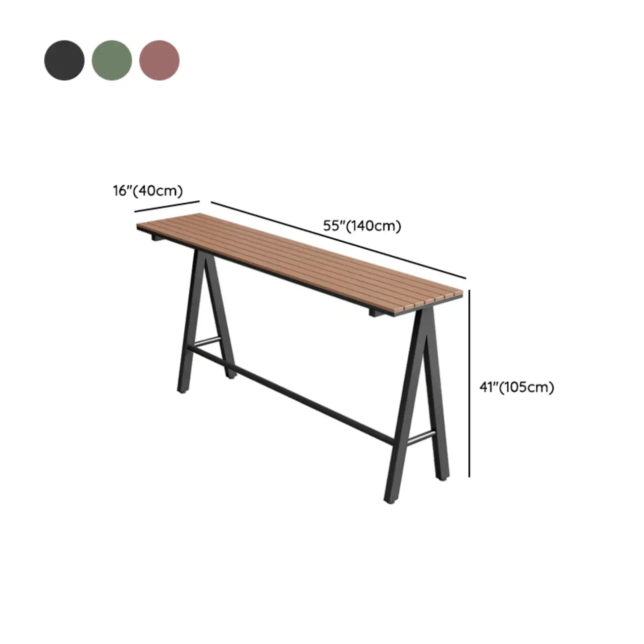 Green Metal Foot Support Wood Slat Outdoor Bar Tables
