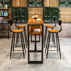Modern Brown Wooden Metal Sled Shelf Bar Tables with Footrest