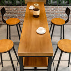 Modern Brown Wooden Metal Sled Shelf Bar Tables with Footrest