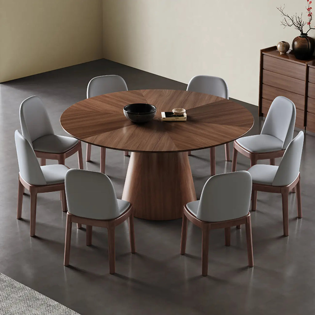 Modern Simple Round Walnut-Brown Wood Dining Table