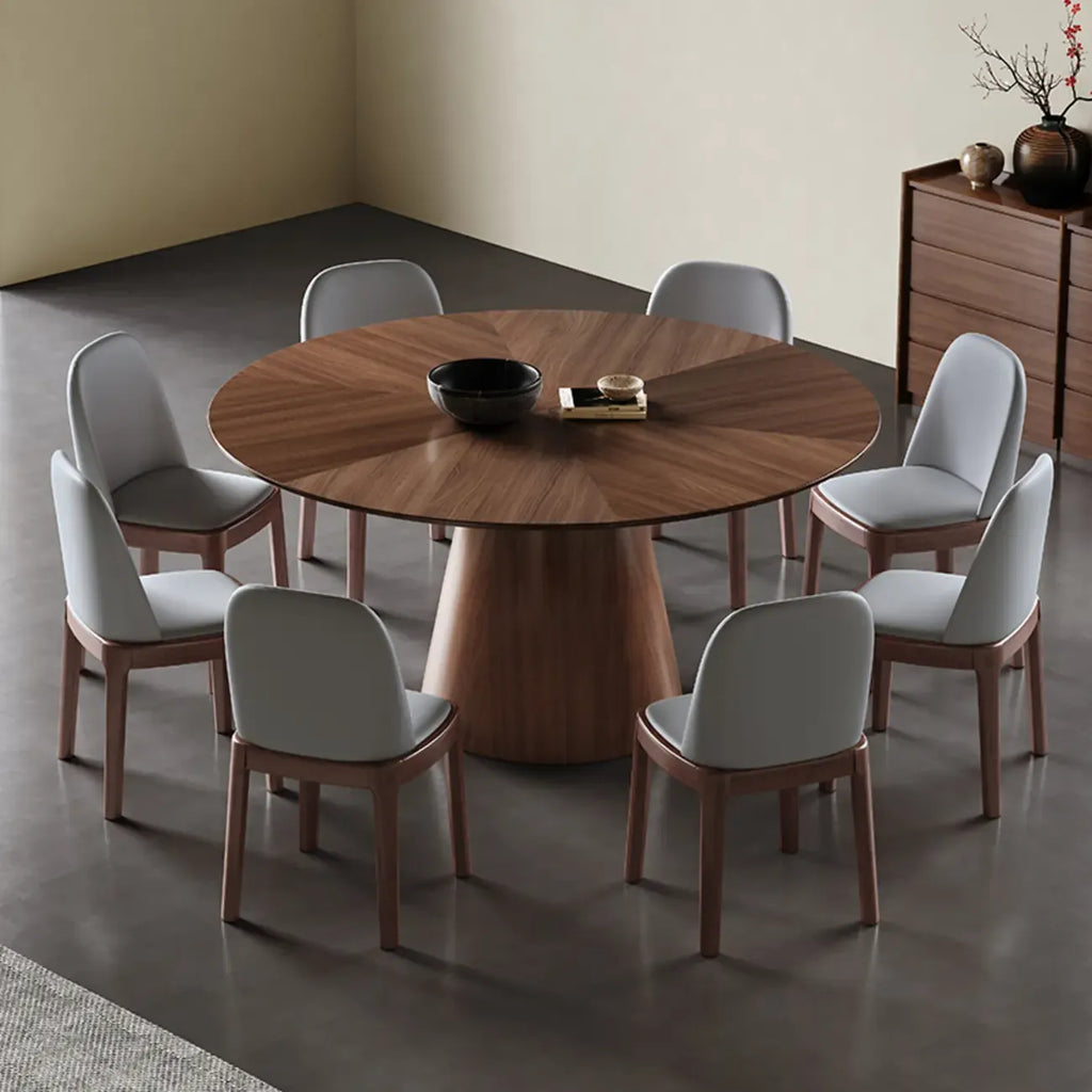 Modern Simple Round Walnut-Brown Wood Dining Table