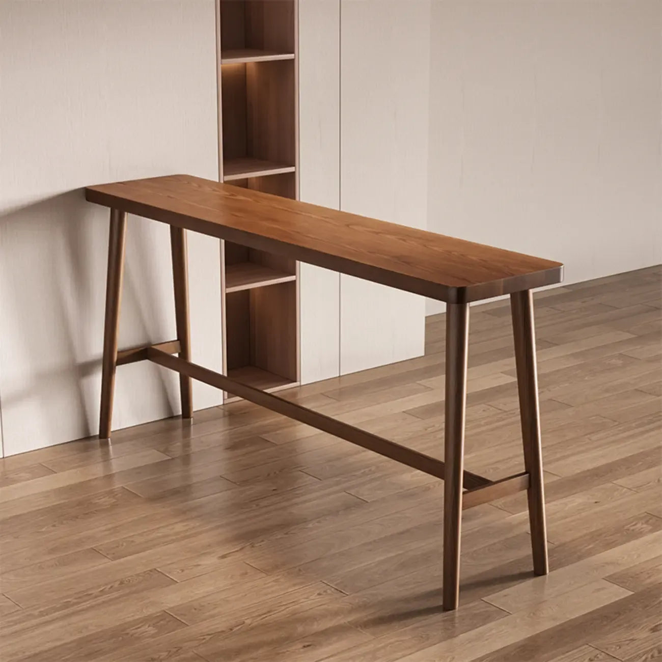 Minimalistic Cocoa Wooden Trestle Bar Tables for Home