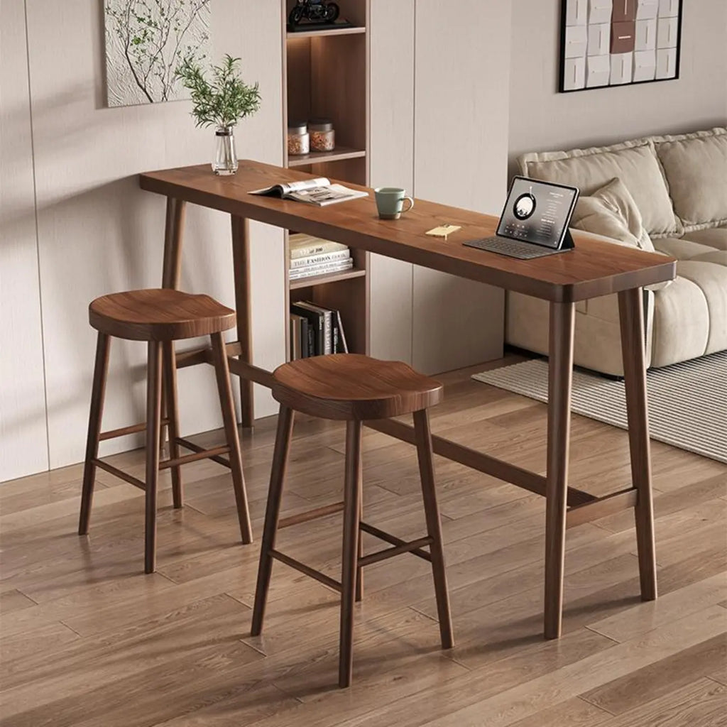 Minimalistic Cocoa Wooden Trestle Bar Tables for Home