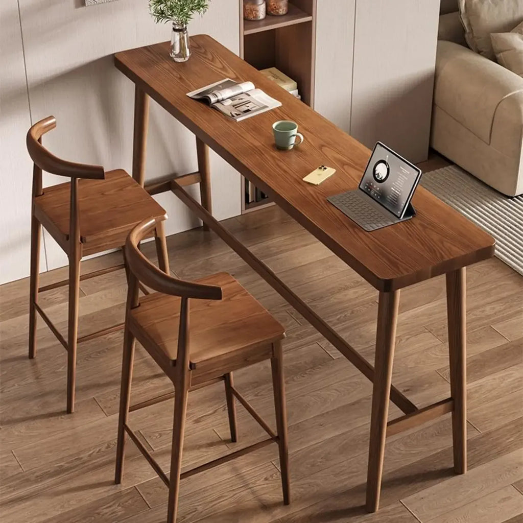 Minimalistic Cocoa Wooden Trestle Bar Tables for Home
