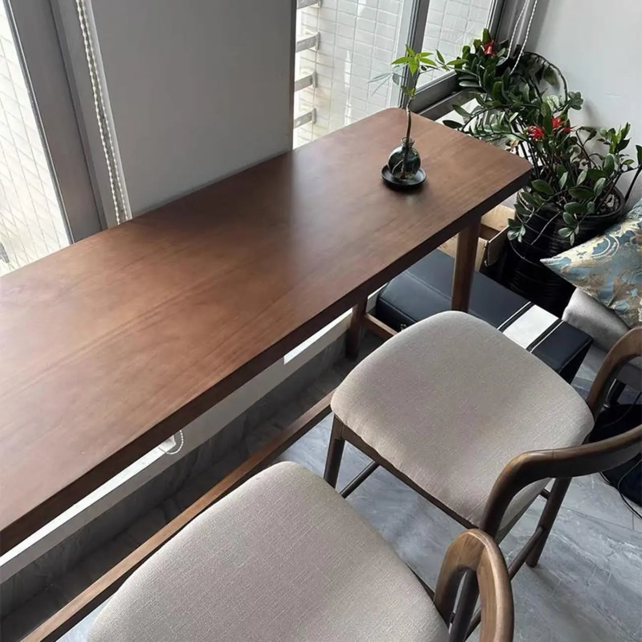 Minimalistic Cocoa Wooden Trestle Bar Tables for Home