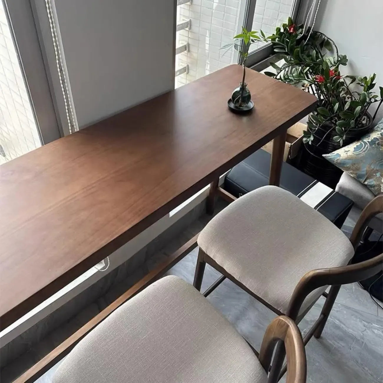 Minimalistic Cocoa Wooden Trestle Bar Tables for Home