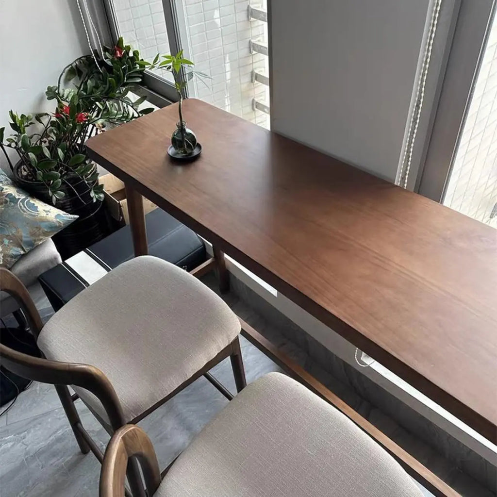 Minimalistic Cocoa Wooden Trestle Bar Tables for Home