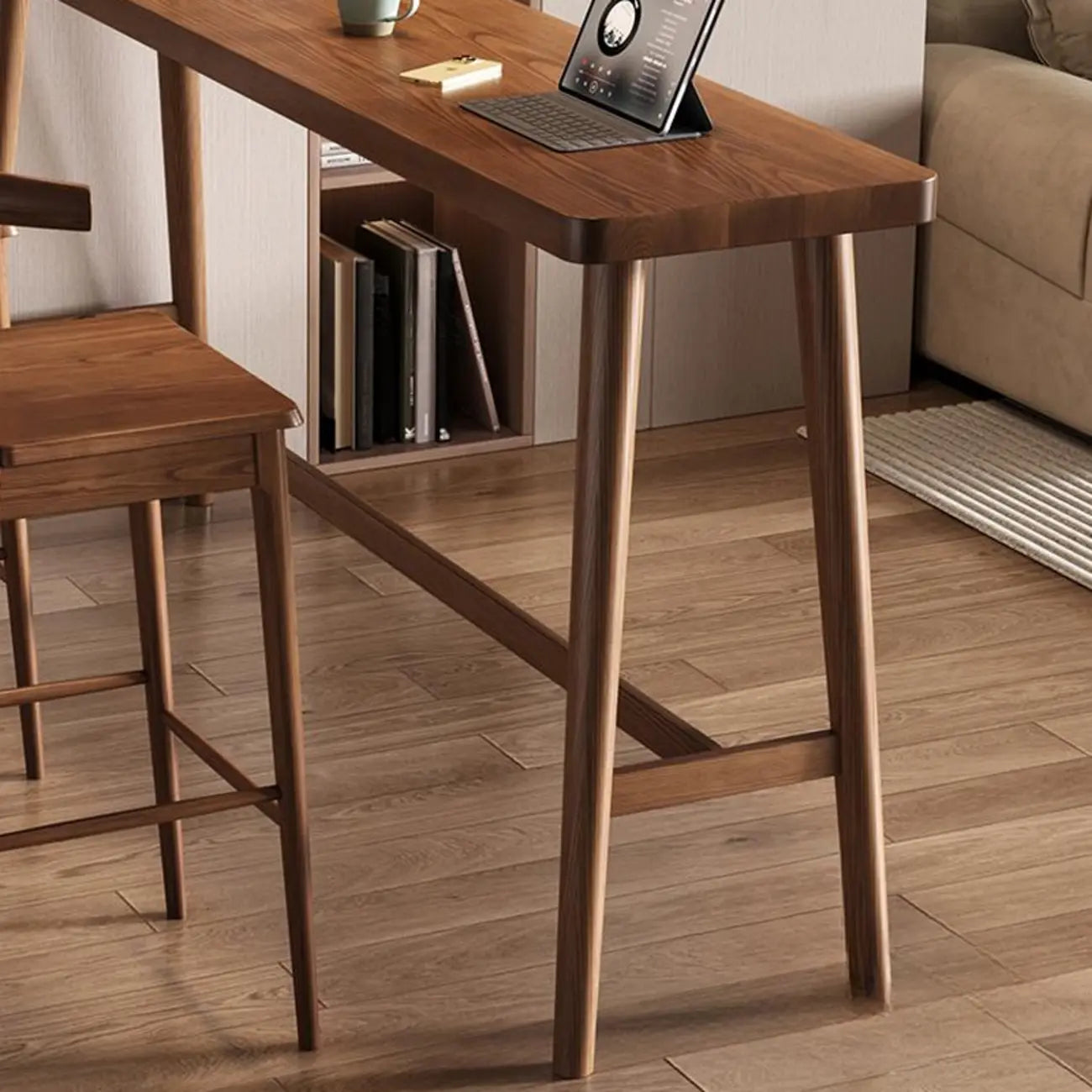 Minimalistic Cocoa Wooden Trestle Bar Tables for Home