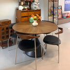 Modern Brown Round Wood Metal Cone Base Dining Table