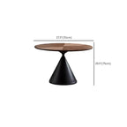 Modern Brown Round Wood Metal Cone Base Dining Table