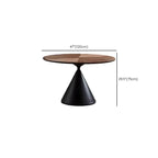 Modern Brown Round Wood Metal Cone Base Dining Table