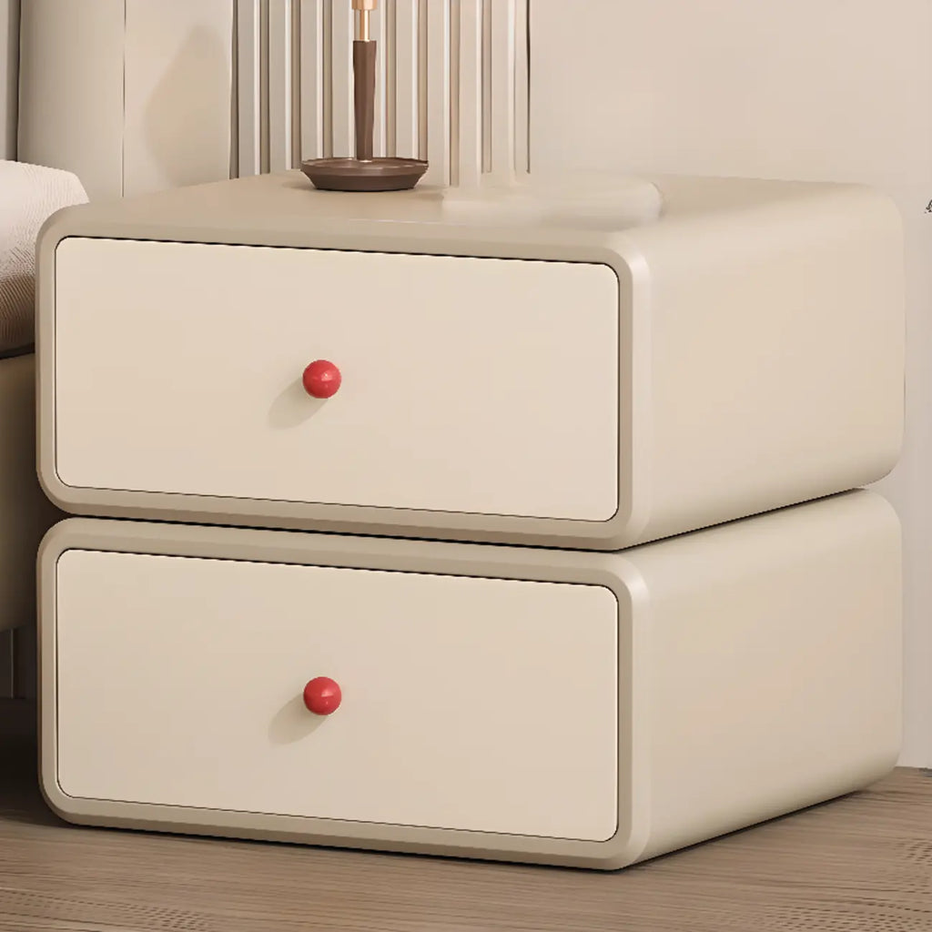 Art Deco Wood Faux Leather Red-Ball Pulls 2-Drawer Nightstand