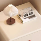Art Deco Wood Faux Leather Red-Ball Pulls 2-Drawer Nightstand