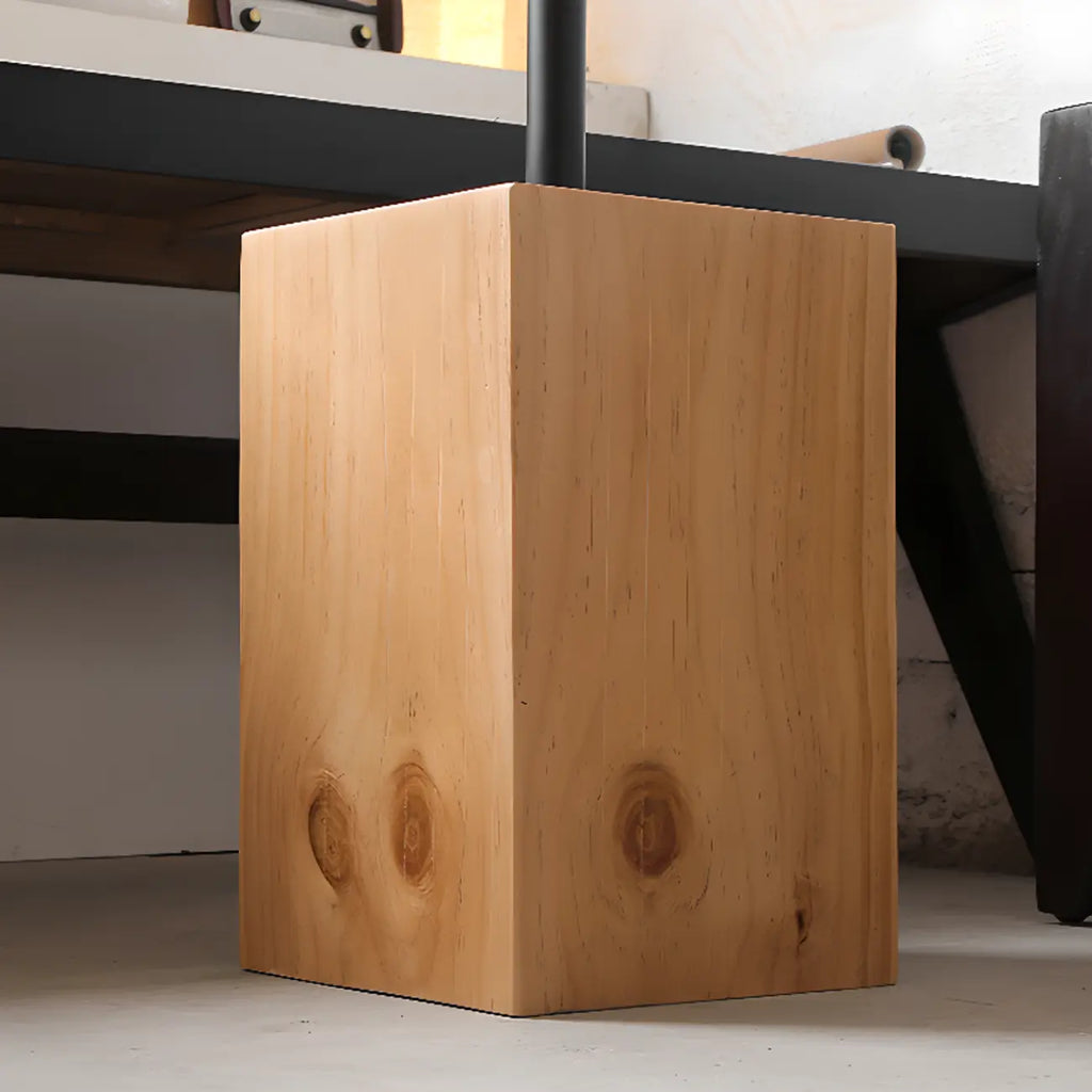 Natural Wood Square Block Base Chairside Table