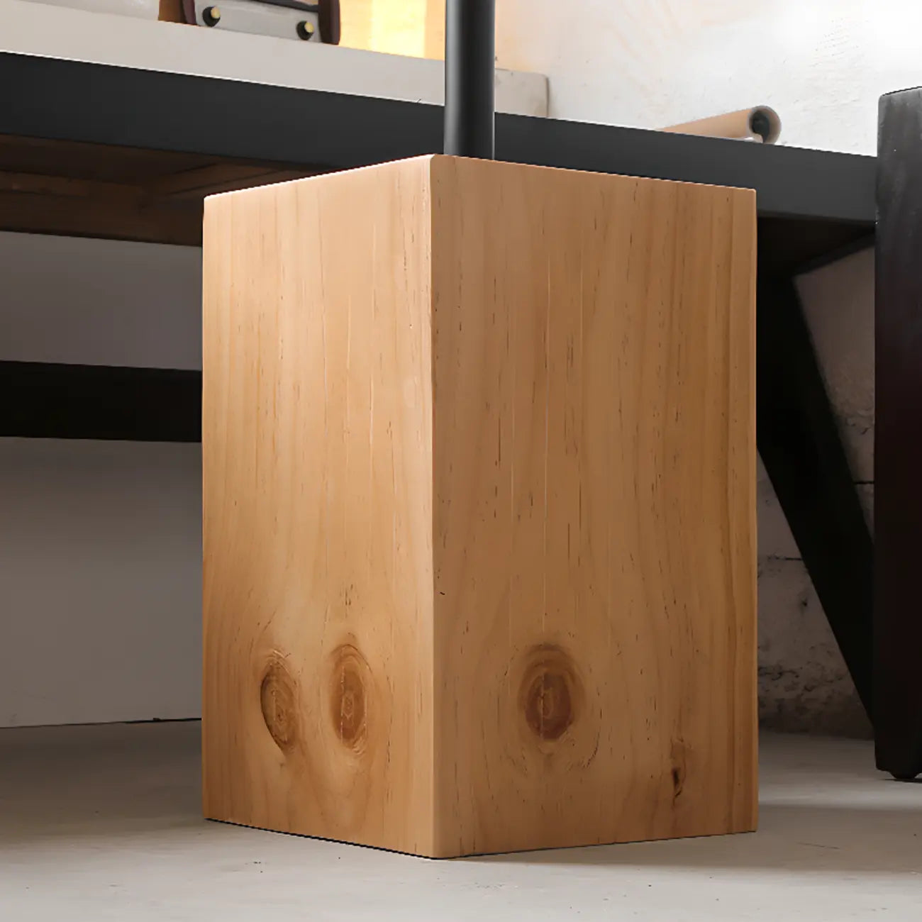 Natural Wood Square Block Base Chairside Table