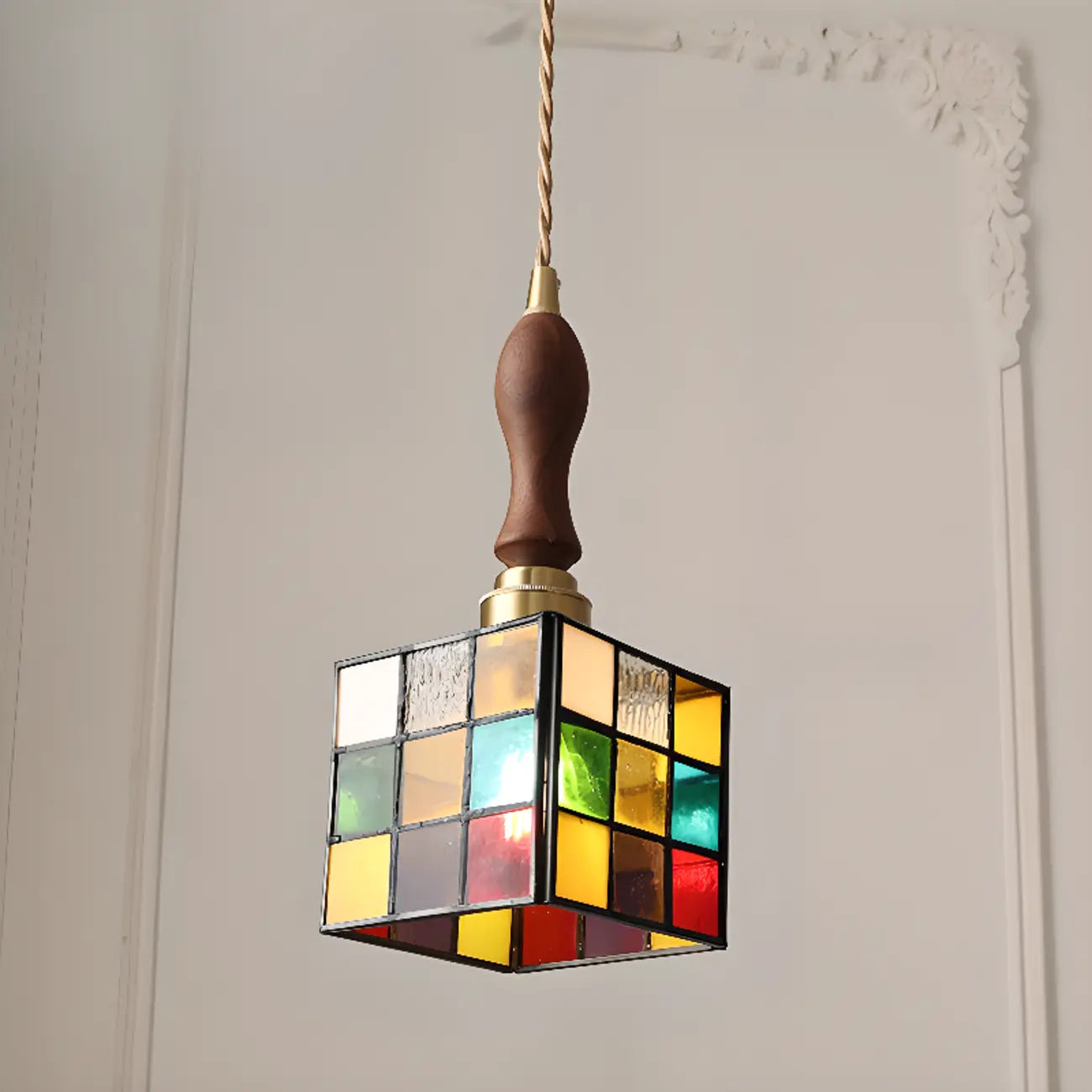 Multi-Color Glass Adjustable Hanging Pendant Light for Indoor