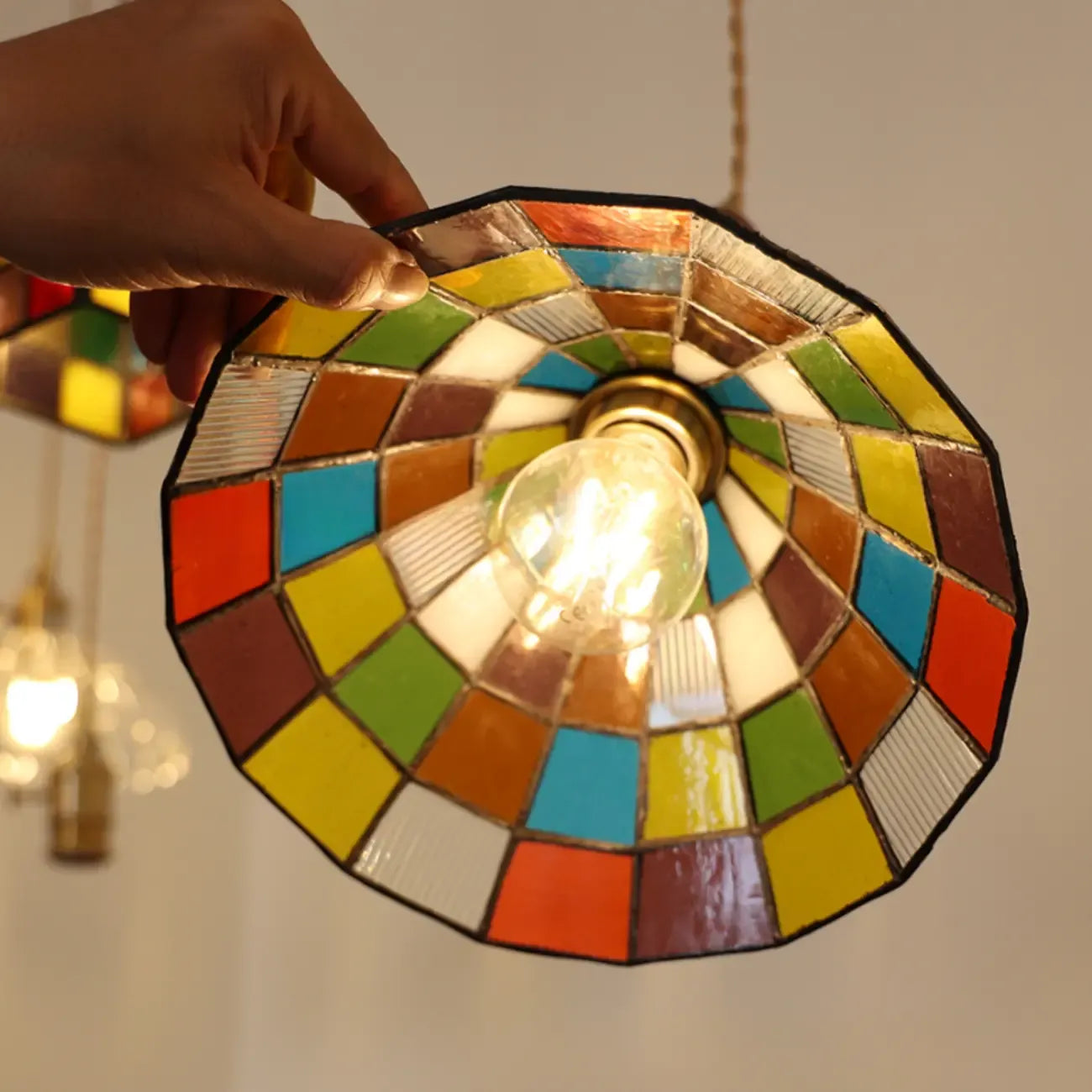 Multi-Color Glass Adjustable Hanging Pendant Light for Indoor