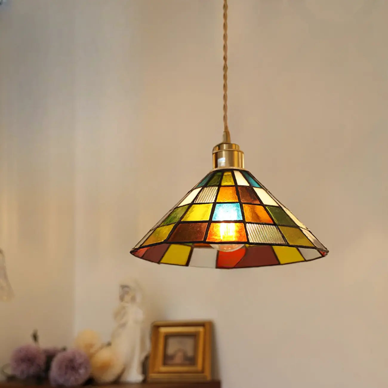 Multi-Color Glass Adjustable Hanging Pendant Light for Indoor