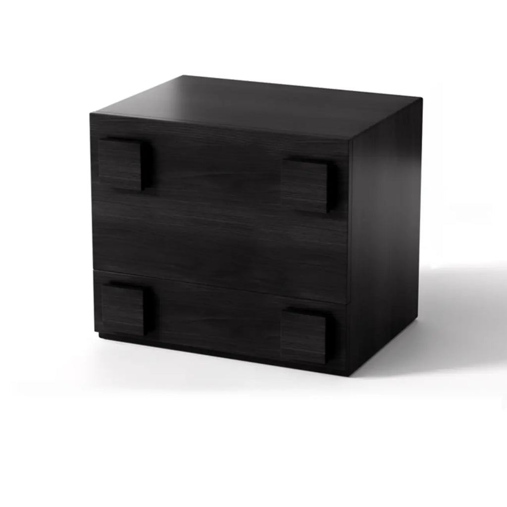 Cubical Solid Wood Double Drawer Nightstand in Nut-Brown