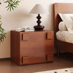 Cubical Solid Wood Double Drawer Nightstand in Nut-Brown
