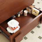 Cubical Solid Wood Double Drawer Nightstand in Nut-Brown