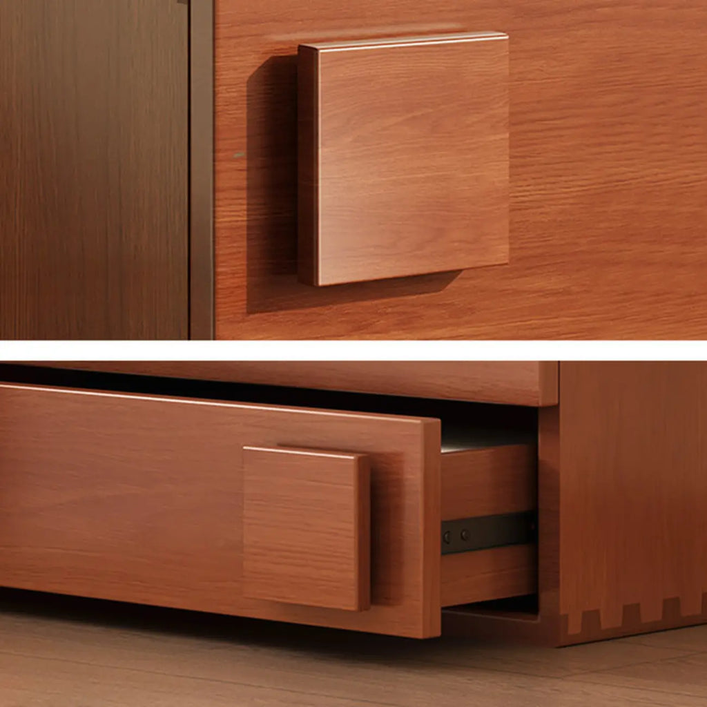 Cubical Solid Wood Double Drawer Nightstand in Nut-Brown