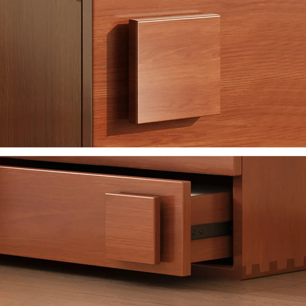 Cubical Solid Wood Double Drawer Nightstand in Nut-Brown