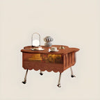 Adjustable Walnut Wood Flower Shaped Coffee Table with Wheels