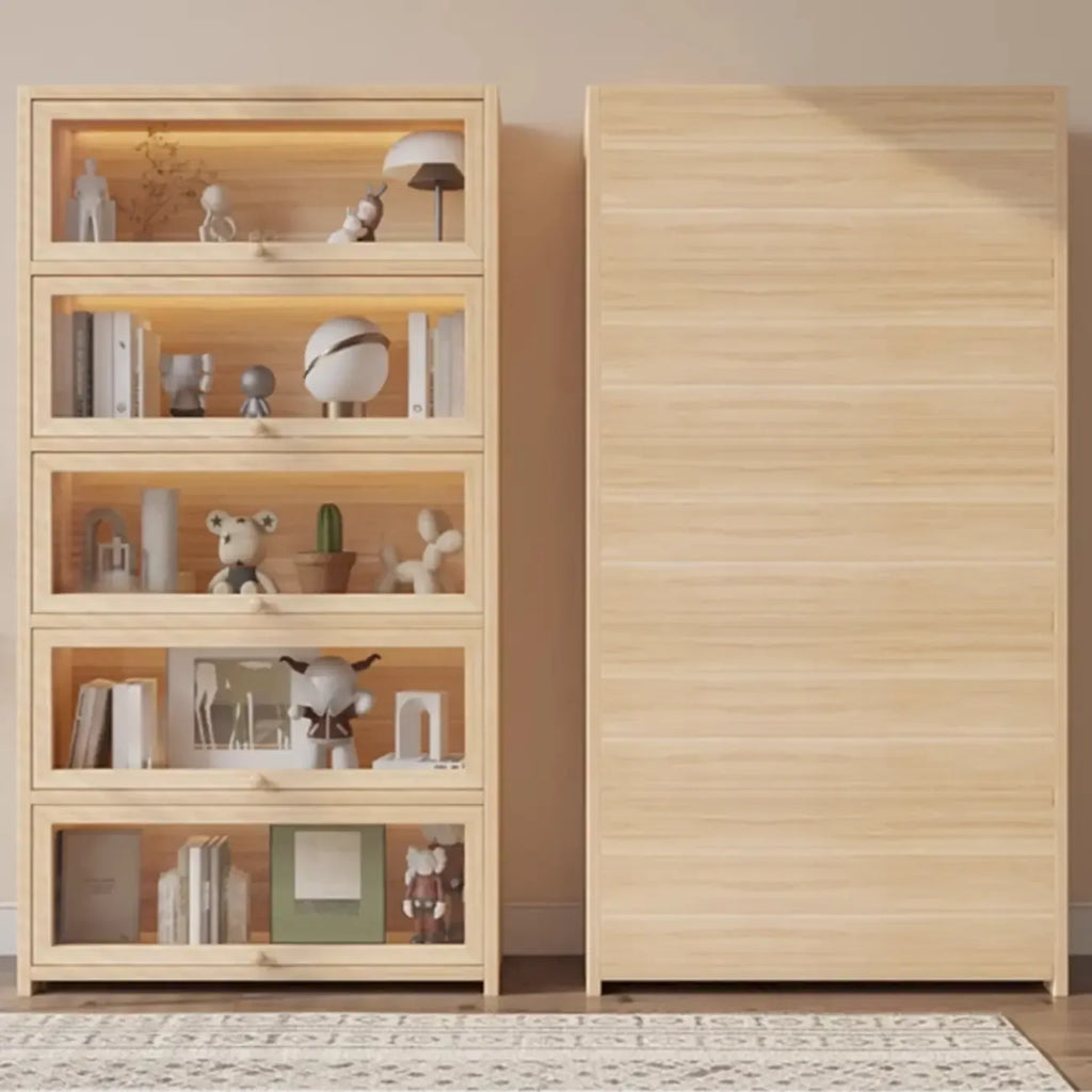 Classic Natural Finish Solid Wood 5-Shelf Display Bookcase