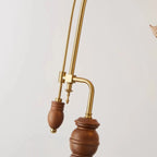 Classic Walnut Wood Glass Floral Shade Metal Arc Floor Lamp