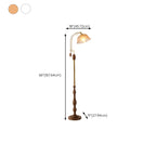 Classic Walnut Wood Glass Floral Shade Metal Arc Floor Lamp