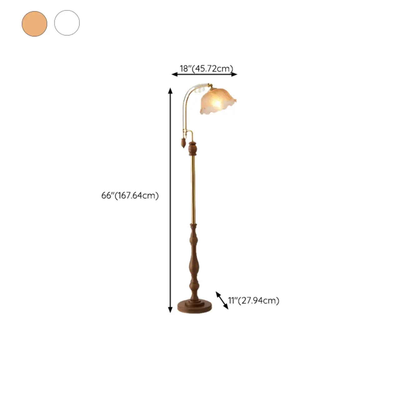 Classic Walnut Wood Glass Floral Shade Metal Arc Floor Lamp