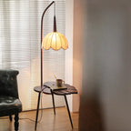 Rustic Flower Fabric Shade Tripod Arc Floor Lamp with Table