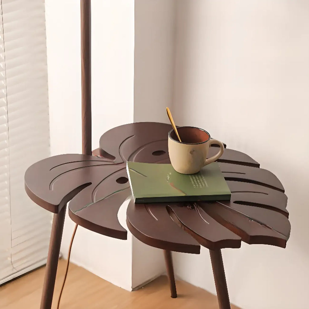 Rustic Flower Fabric Shade Tripod Arc Floor Lamp with Table