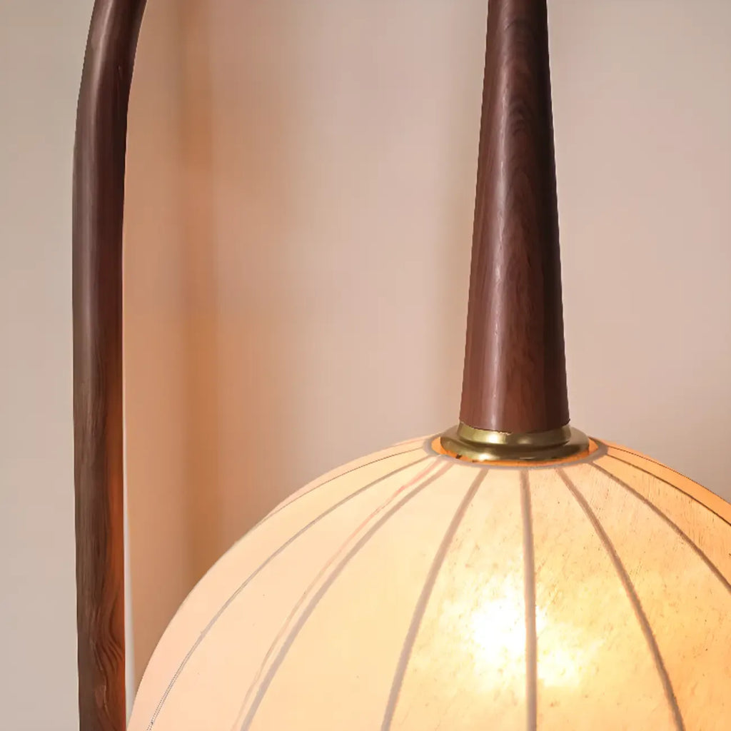 Rustic Flower Fabric Shade Tripod Arc Floor Lamp with Table