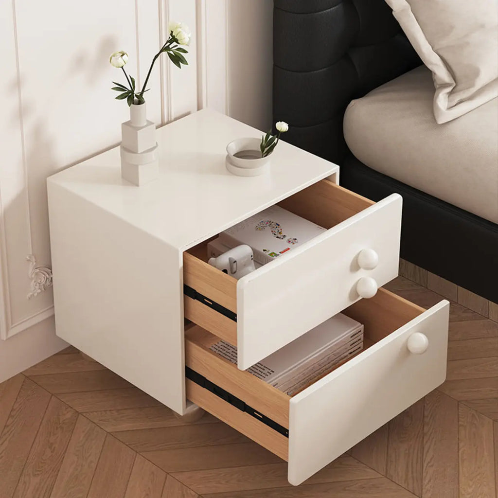 Contemporary Glossy Cream Wooden 2-Drawer Nightstand