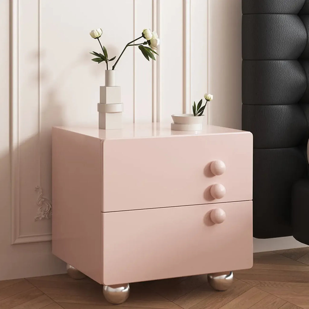 Contemporary Glossy Cream Wooden 2-Drawer Nightstand