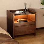 Durable Cherry Wood Storage Nightstand with Bulti-in Lighting