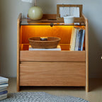 Durable Cherry Wood Storage Nightstand with Bulti-in Lighting