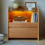 Durable Cherry Wood Storage Nightstand with Bulti-in Lighting