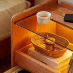 Durable Cherry Wood Storage Nightstand with Bulti-in Lighting