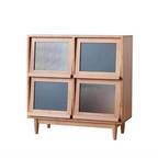 Brown Pine Wood Rectangle 4 Cabinet with Glass Doors