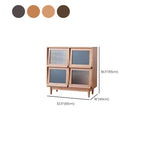 Brown Pine Wood Rectangle 4 Cabinet with Glass Doors