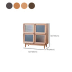 Brown Pine Wood Rectangle 4 Cabinet with Glass Doors