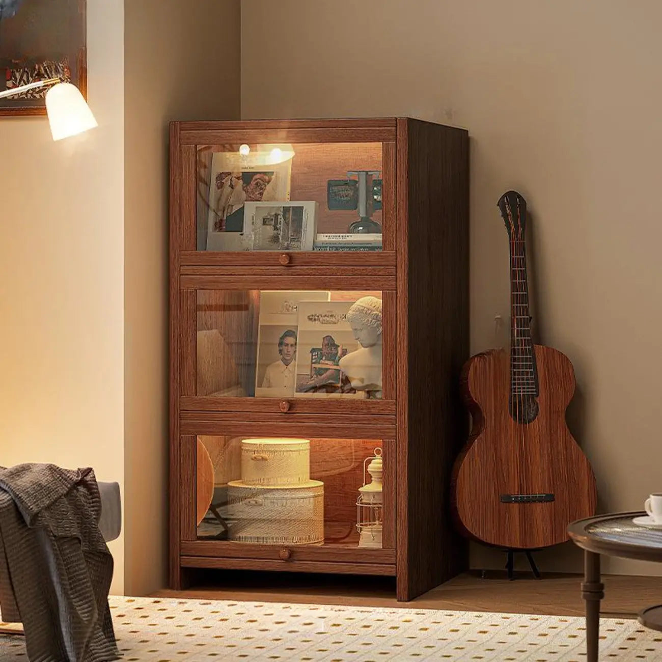 Contemporary Vertical Nut-Brown Wooden 5-Shelf Bookcase