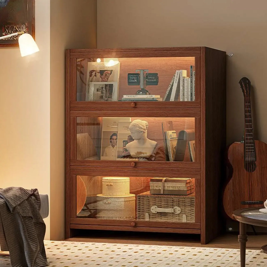 Contemporary Vertical Nut-Brown Wooden 5-Shelf Bookcase