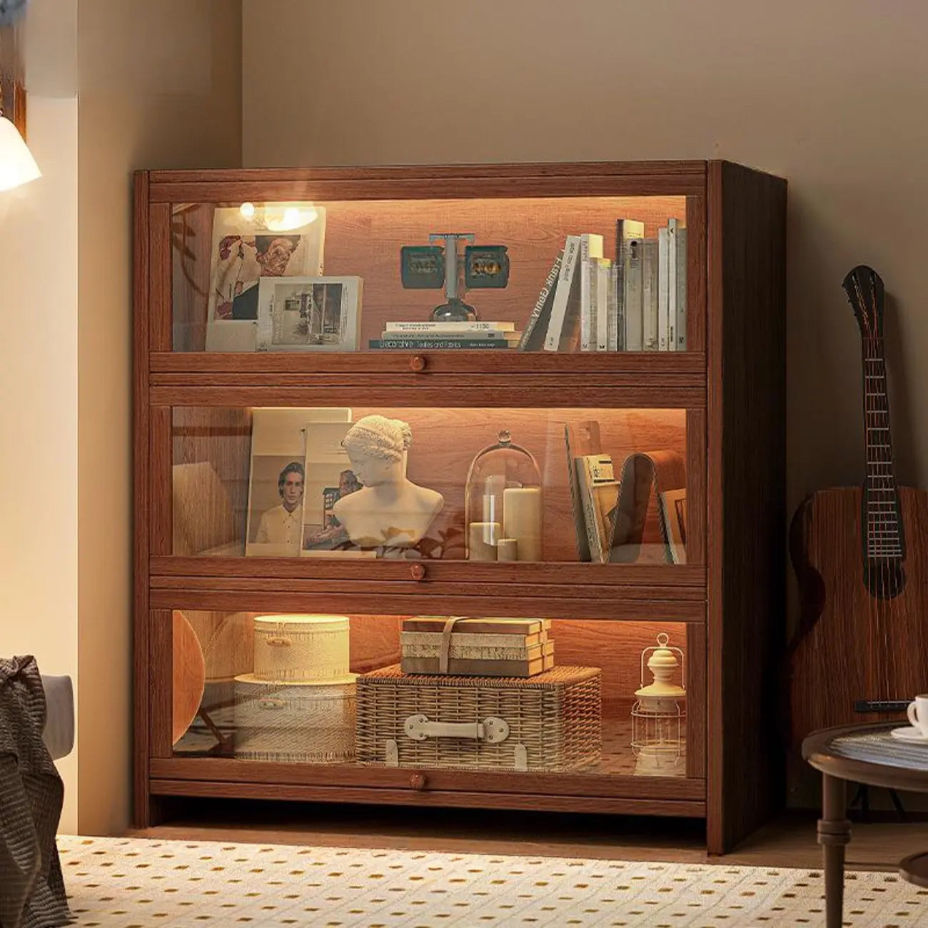 Contemporary Vertical Nut-Brown Wooden 5-Shelf Bookcase